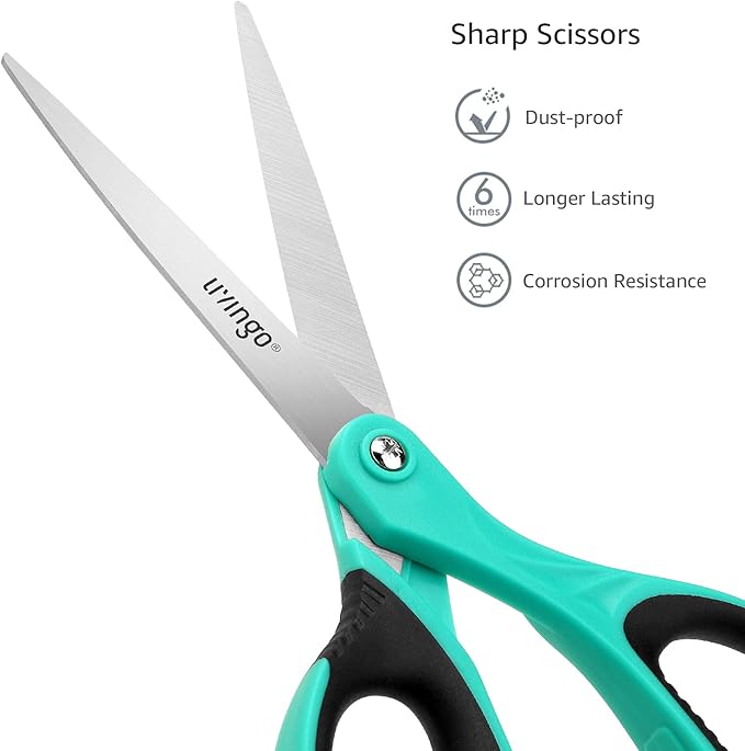 LIVINGO Sharp Scissors Bulk: 24 Pack of Scissors Set All Purpose Heavy Duty for Office Home Middle High School Classroom Teacher Supplies Craft Cutting Paper Fabric Sewing, Comfortable Grip, 8.5 Inch