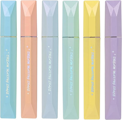 COLNK Glitter Pastel Highlighter,Set of 6 Pcs Cute Aesthetic Highlighters Assorted Colors,Chisel Tip,Metallic Highlighters for Journal Planner, Highlighting, Note-taking,Glitter Ink B