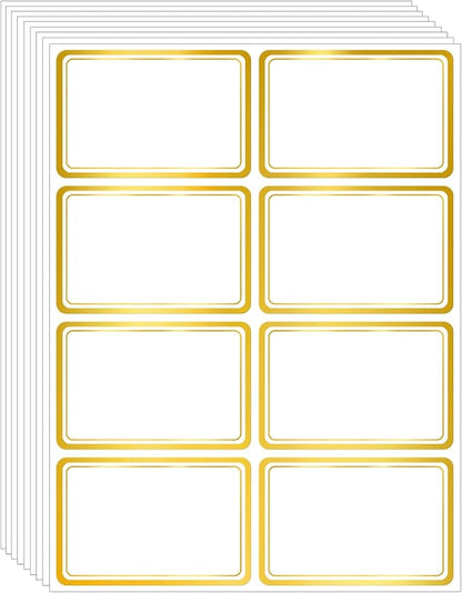 2" x 3" 200 PCS Name Labels, Waterproof Blank Name Tag Stickers with Permanent Adhesive Writable Stickers with Metallic Gold Border for School Office Home