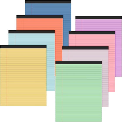 Fuutreo 8 Pcs 8.5'' x 11'' Colored Legal Pad Writing Pads Wide Ruled 50 Sheets Per Notepad Perforated Writing Notepad Office Supplies for School College Office Business (Pastel Colors)