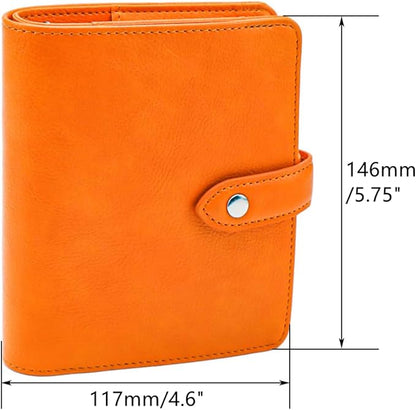 Mogoostry A7 Binder Cover Savings Binder Wallet Leather Binder Folder 6-Ring Refillable Notebook Binder Planner Cover Hardcover Budget Binder Organizer (Orange)