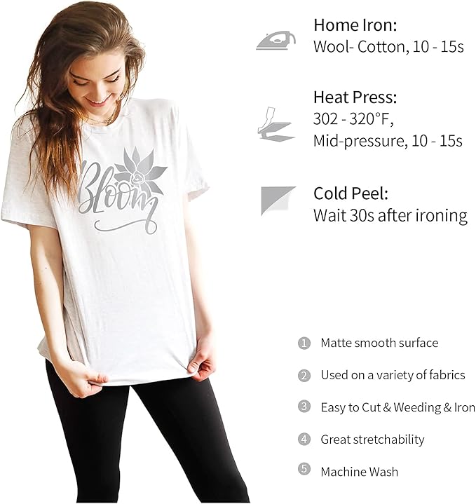 VINYL FROG Heat Transfer Vinyl Roll HTV Vinyl - 12" x5ft Silver Iron on Vinyl for T-Shirts, Heat Press Vinyl for DIY Craft Designs (Silver)