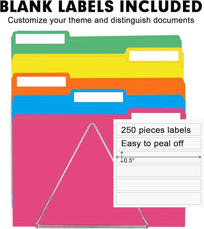File Folder, RAZCC 250 Pack 1/3 Cut Tab Colored File Folders, File Folder Letter Size for Office Classroom Use, Assorted 5 Colors Folders with Tabs