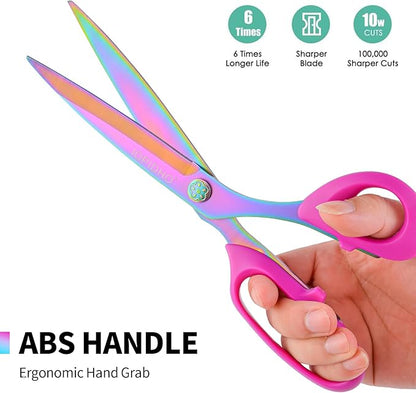 Fabric Scissors Stainless Steel Multi-Purpose shearswith Professional Titanium Coating forfor cutting clothes Leather Sewing Home and Office10 in