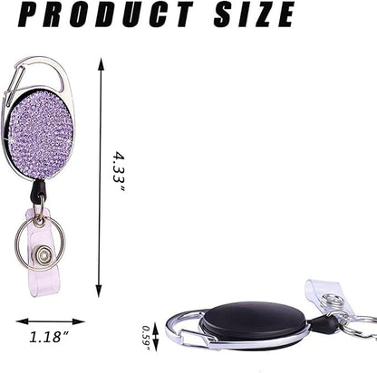 VIQWYIC 2 Pack Retractable ID Badge Holder with Clip, ID Name Badge Reels with Bling Rhinestones Retractable Card Holder for Office Worker Teacher Doctor Nurse(Pink&Purple)