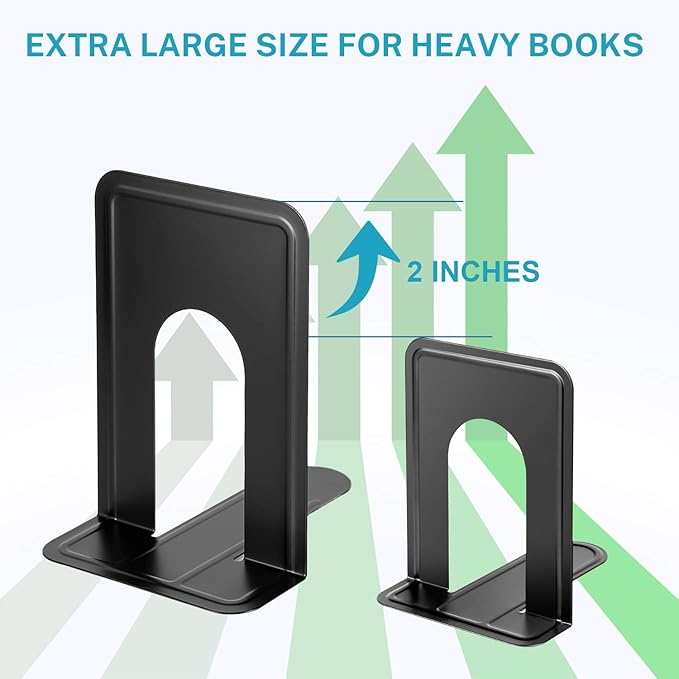 MaxGear 8.5 in Extra Large Heavy Duty Metal Book Ends, Classic Black Premium Bookends for Shelves, Non-Skid Bookend, Book Stopper for Books/Movies/CDs/Games, 8.5 x 5.9 x 7.8 in,3 Pairs