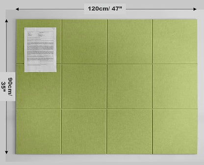 Cork Board 48 x 36 Alternative – 11.8x11.8x0.35 Inches 12 Pack Felt Wall Tiles with Safe Removable Adhesive, Large Cork Board for Office Walls Pin Board Cork Tiles for Classroom - Grass Green