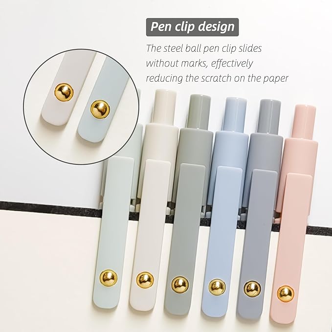 Gel Pens, 6 Pcs 0.5mm Fine Point Smooth Writing Pens Cute Pens, High-End Series Black Ink Pens for Journaling Note Taking, School Office Supplies for Women Men (6 Pcs Gold Morandi)