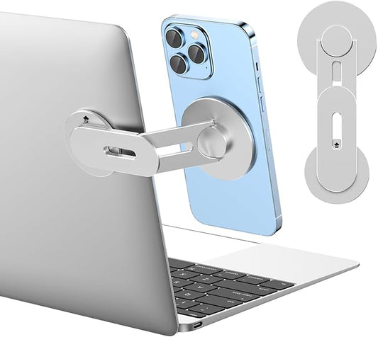 Magnetic Phone Holder for Laptop for MagSafe for iPhone 16/15/14/13/12 & All Phones, 180°Adjustable Phone Side Mount for Computer Monitor for Tesla, Desktop Cell Phone Bracket (Silver)