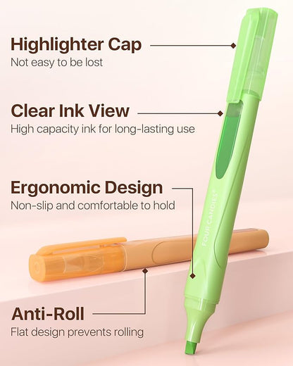 Four Candies Cute Pastel Highlighters, 10 PCS Highlighters Assorted Colors, Soft Chisel Tip, Clear Ink View, Aesthetic Highlighters Set for Organizing and Coloring