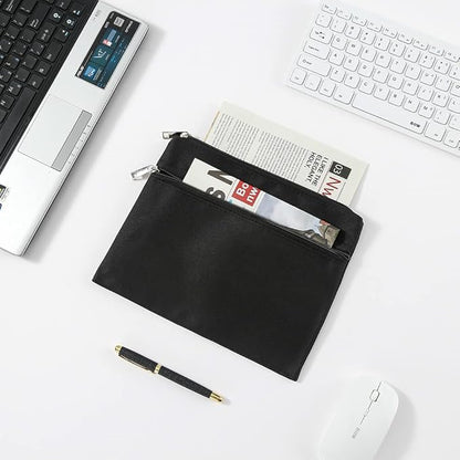 2 Pack 10 X 8 Inches 600D Zipped Large Storage Envelope Pouches Bags with 2 Pockets, Poly File Paper Document Organizer, Portable Bulk Bags for Filing Office Supplie, Black, 2 Pack