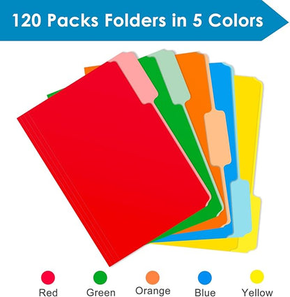 120-Pack Two Tone Color File Folders 8.5 x 11 Inch，1/3 Cut Tab File Folders Letter Size, Assorted Colors, Blue Red Green Yellow Orange Manila File Folders, School Business Office Folders for Document