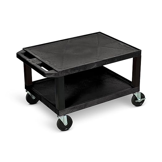 WT16-N 16" AV Cart, 2 Molded Plastic Shelves, Heavy-Duty Casters, Ergonomic Handle, Optional Electrical Assembly, 24"W x 18"D x 16"H, Made in USA
