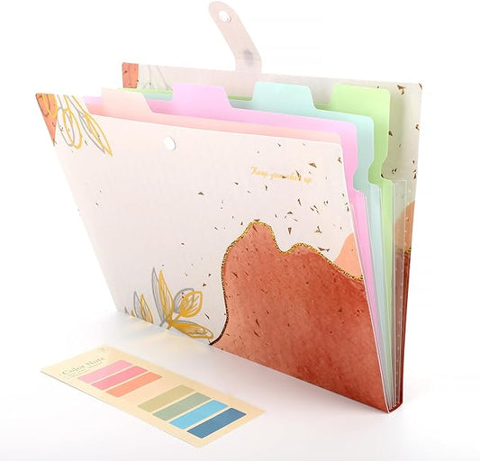 Ddaowanx Expanding File Folder, Letter A4 Size Accordion Plastic File Organizer, 5 Pocket Folders for Documents, Aesthetic Folder with Labels, Paper Organizer for School Office (Bohemian Printed 2)