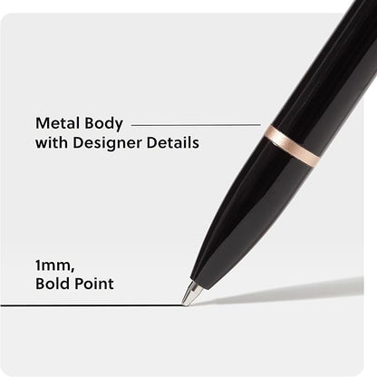 U Brands Monterey Ballpoint Pens, Set of 2, Black and White With Gold Details, Bold (1.0 mm) Point, Black Ink