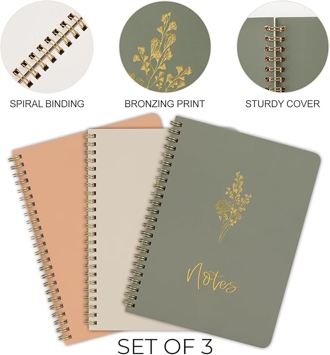 3 Packs Aesthetic Spiral Dotted Bullet Grid Journal Total 348 Pages - Premium Acid-Free Paper 120 gsm Thick Paper, Dot Grid Notebook, 5.8'' × 8.3'' - Morandi Color's Cover