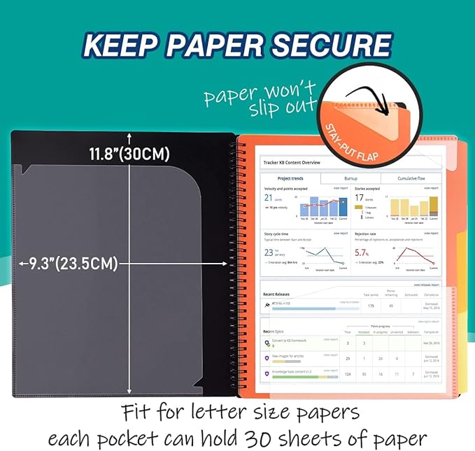 H4D 24 Pocket Poly Project Organizer, Spiral Multi Pocket Folder Organizer, Multi-Subject Folder Notebook, Letter Size