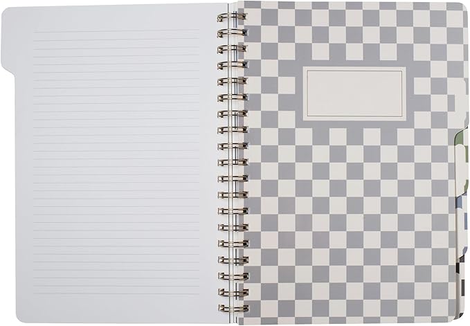 Fringe Studio Large Tab Notebook,Neutral Checks, Flexible Paperback Cover, 5 Subject/Die-Cut Dividers, 7.25" X 10", 180 Lined Pages, Multicolor (343PA002FSC)