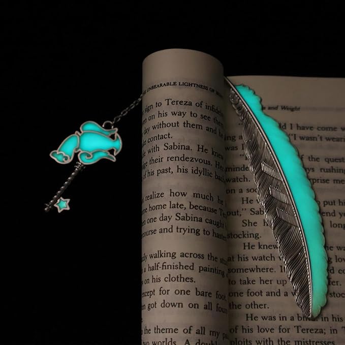 Zodiac Feather Bookmark Gifts for Women Men, Cool Metal Bookmark Glow in The Dark Aquarius Bookmark, Luminous Star Sign Constellation Horoscope Bookmark Gifts