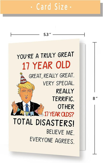 Funny 17th Birthday Card for Him Her, Happy Trump 17 Year Old Birthday Gift Ideas for Son Daughter, Humor 17th Birthday Decorations for Girls Boys