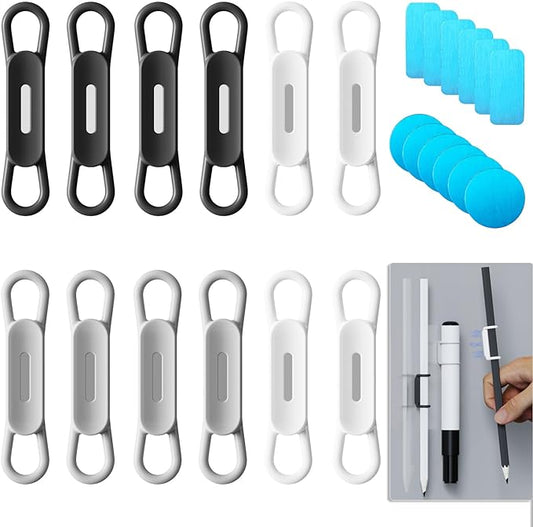 12 Pack Magnetic Pencil Holder Silicone Magnetic Pen Holder for Refrigerator, Magnetic Dry Erase Marker Holder for Whiteboard, Desk, Clipboard, Locker Accessories (4back+4grey+4white)