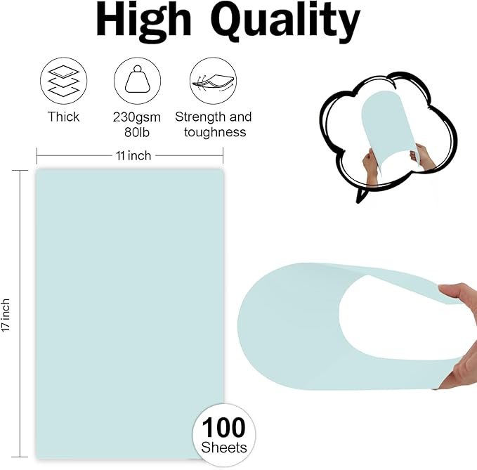 Blue Cover Stock 11x17 100 Sheets Thick Card Stock, Goefun 80lb Heavyweight Legal Size Printer Paper For Arts and Crafts, Posters, Flyers, Menus