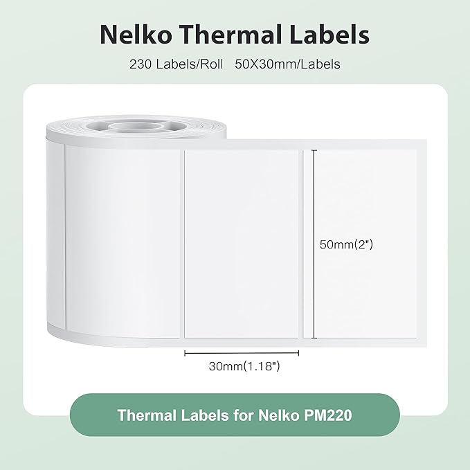 Thermal Labels for Nelko PM220 Label Maker, 2'' x 1.18'' (50x30mm) Thermal Sticker Label, Waterproof, Multi-Purpose Label Tape, 6 Roll of 230 Self-Adhesive Thermal Paper (White)