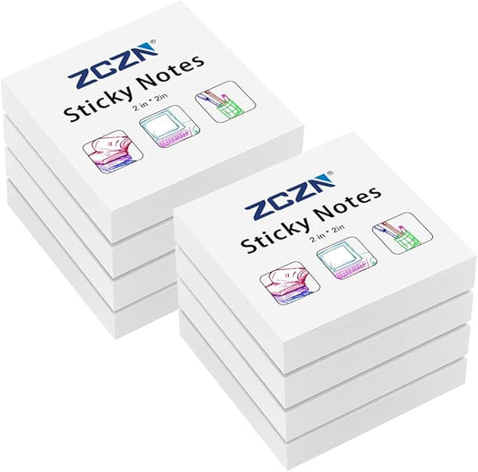 ZCZN Small Sticky Notes, 2in x 2in, 100 Sheets/Pad, 8 Pads/Pack, White