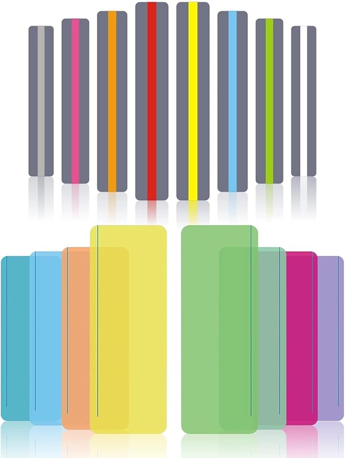16Pcs Guided Reading Highlight Strips, Reading Ruler Reading Tracking Highlight Strips Colored Overlays Bookmark Assorted Colors Helps with Dyslexia（2 Sizes，8 Colors）