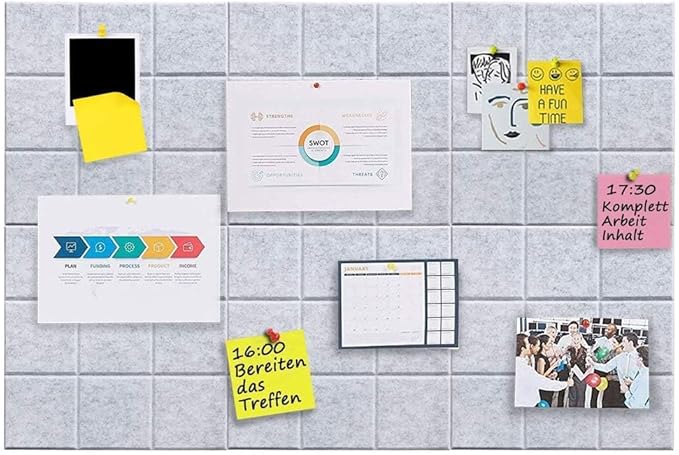 Large Cork Board Felt Board Tiles for Walls with 30 Push Pins, 11.8"x11.8" Pack of 12 Pin Board Notice Boards for Home Office Kitchen, Bulletin Board Wall Tiles for Photos Memos