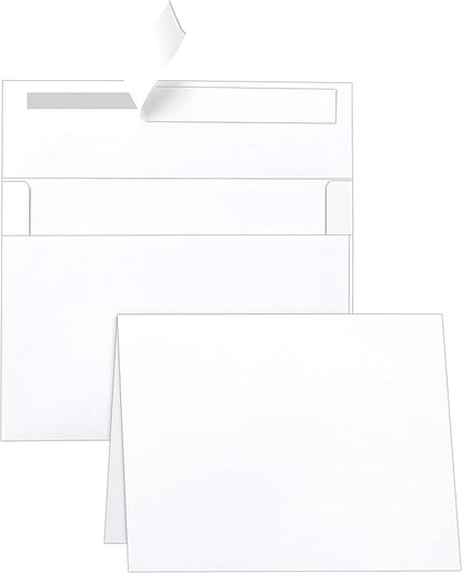 White Blank Greeting Cards with Envelopes 5 x 7 Heavyweight Folded White Cardstock and A7 Envelopes Printable Self Seal 20 Packs for Wedding Invitations, Birthday, Thank You Cards, Mailing