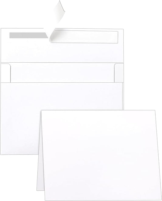 100 Packs White Blank Note Cards and Envelopes 4.25 x 5.5 Heavyweight Folded Cardstock and A2 Envelopes Printable Self Seal for Greeting Cards, Wedding Invitations, Thank You Cards, Party