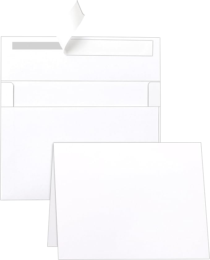 100 Packs White Blank Note Cards and Envelopes 5 x 7 Heavyweight Folded Cardstock and A7 Envelopes Self Seal for Wedding Invitations, Party, Greeting Cards, Graduations, Baby Shower