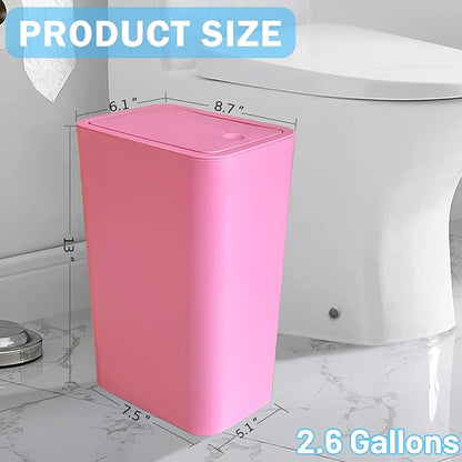 SHPMXUPW 3 Pack Bathroom Small Trash Can with Lid,10L / 2.6 Gallon Slim Garbage Bin Wastebasket with Pop-Up Lid for Bedroom, Office, Kitchen, Craft Room, Fits Under Desk/Cabinet/Sink