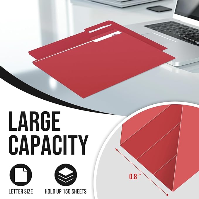 File Folders,IntoJoy 120 Pack Colored File Folder Letter Size, 1/3 Cut Tab Filing Folders for Office School Business File Document Organization,Red