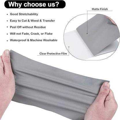 VINYL FROG Heat Transfer Vinyl Roll HTV Vinyl - 12" x12ft Grey Iron on Vinyl for T-Shirts, Heat Press Vinyl for DIY Craft Designs (Grey)