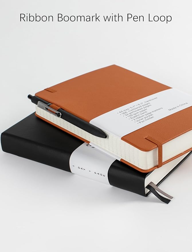 Thick College Ruled Notebook with 366 Numbered Pages, A5 Journals for Writing with 100GSM Lined Paper, Hardcover Leather Notebooks for Women Men School Note Taking Office Work Diary (Bungandy)