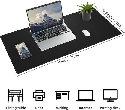 Leather Desk Pad Protector, Office Desk Mat, Large Mouse Pad,Cork Desk Mat, Laptop Desk Pad, Waterproof Desk Writing Pad for Office and Home (35in*17in, Black)