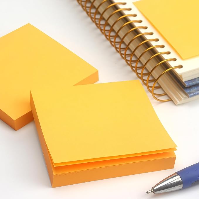 Sticky Notes 3x3 Self-Stick Notes Pads with 6 Bright Colors, Easy to Post for Office, Shool, Home, 6 Pads/Pack, 100 Sheets/Pad (Orange)