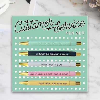 Funny pens,5-Count,Black Ink,Medium Nib 1.0mm,Funny Office Gifts for Coworkers,Personalized Pens Vibrant Funny Quotes Word Daily Pen (customer service Pens)