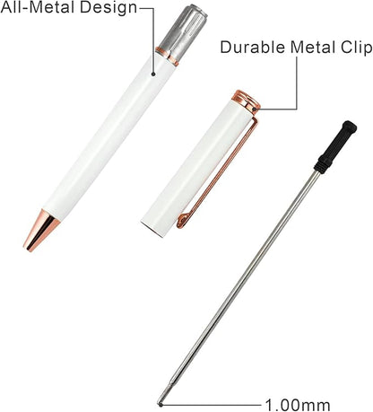 Cambond Ballpoint Pens White Pen - Fancy Pens Black Ink 1.0 mm Medium Point Retractable Metal Pen Smooth Writing for Men Women Police Uniform Office Business, 3 Pens with 6 Refills (White)