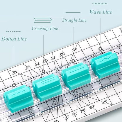 HAN SHENG 4-in-1 Paper Trimmer Craft Paper Cutter Multi-Function Scrapbooking Craft Tool for DIY Projects Paper Cutting (Straight Line, Wave Line, Dotted Line, Creasing Lines, Green)