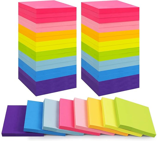 HappyHapi 36-Pads Sticky Notes 3X3 in, 80 Sheets/Pad, 8 Bright Color Self-Stick Note Pads, Bulk Vibrant Sticky Note for Home Office School(Total 2880 Sheets)