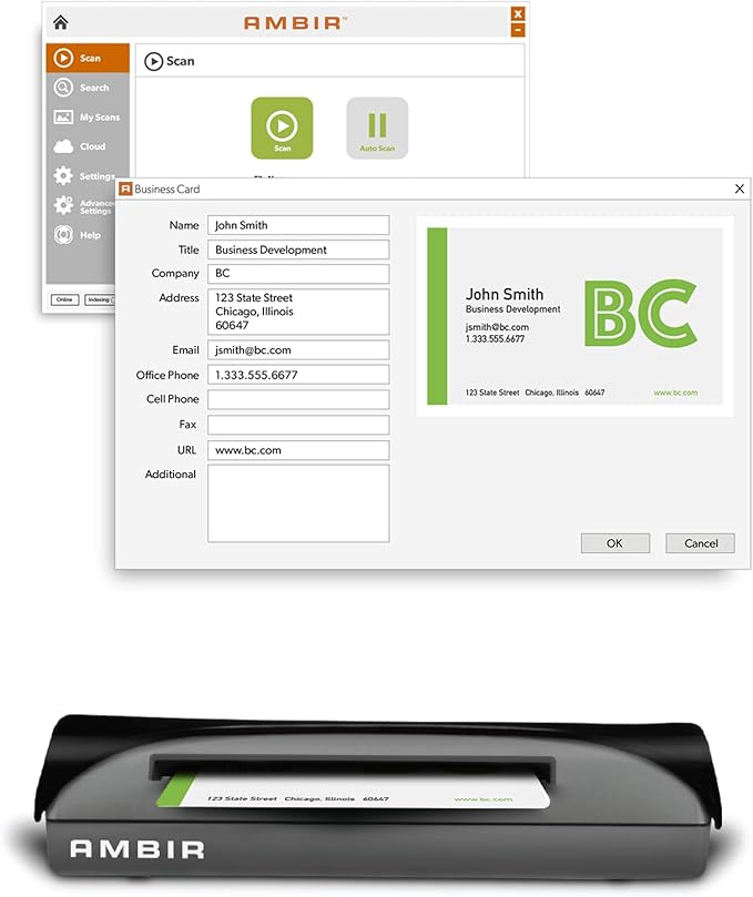 Ambir PS667 Card Scanner with Business Card Software