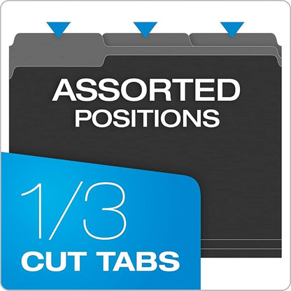 Pendaflex File Folders Letter Size - 1/3-Cut Tab -Interior Folders for Documents - Black - 100 Per Box