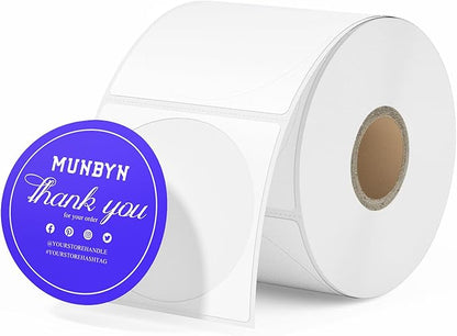 MUNBYN 2 Inch Color Printing Thermal Label Stickers, Multi-Purpose Blue Thermal Stickers for Small Business, 750 Sheets/1 Roll