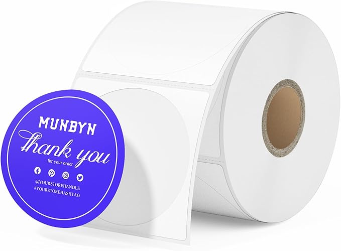MUNBYN 2 Inch Color Printing Thermal Label Stickers, Multi-Purpose Blue Thermal Stickers for Small Business, 750 Sheets/1 Roll