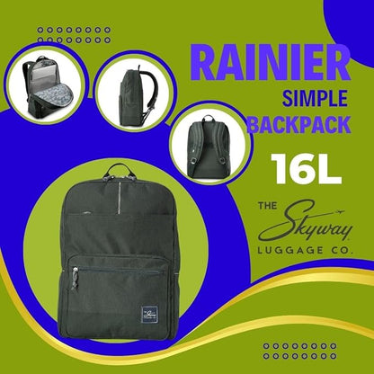 Skyway Luggage Rainier Simple Backpack, Eco-Friendly Made of 100% rPET Travel Laptop Bag for Women & Men, Flight Approved Carry On Bag, 16L, Olympic Green
