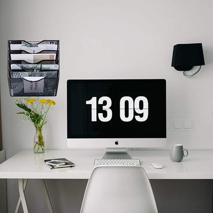 EASEPRES 5 Pocket Mesh Hanging Wall File Organizer, Wall Mounted Mail Paper Document Folder Holder, Clipboard Storage Organization Magazine Rack with Nametag Label for Office Home School, Black