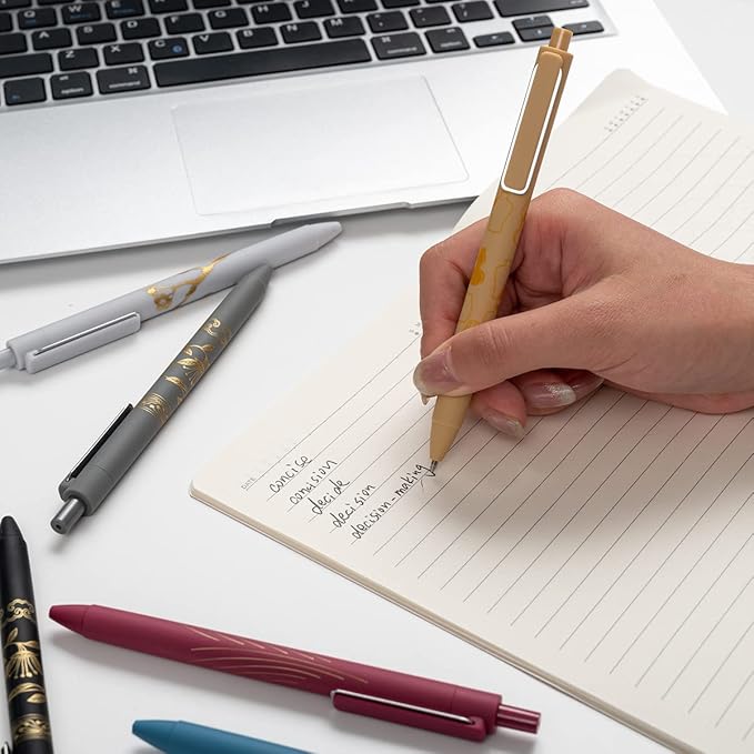 MiSiBao 0.7mm Black Ink Gel Pens Refillable & Retractable Gel Ink Rolling Ball Pens Gilding Process Pattern Smooth Writing Gel Pen (18-pack)